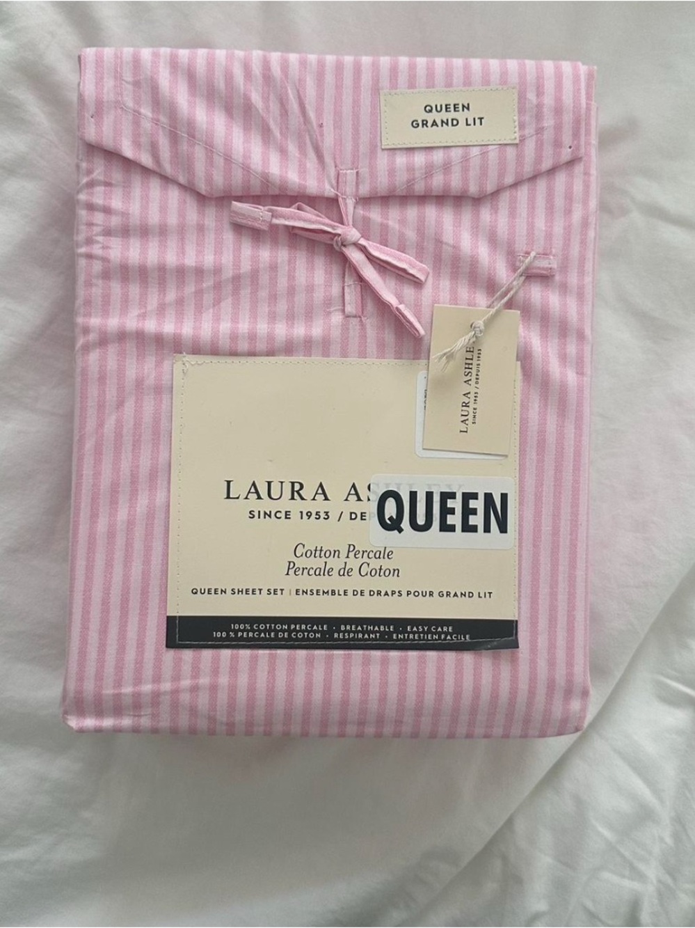 Laura Ashley Pink and White Narrow Stripe Sheet Set
